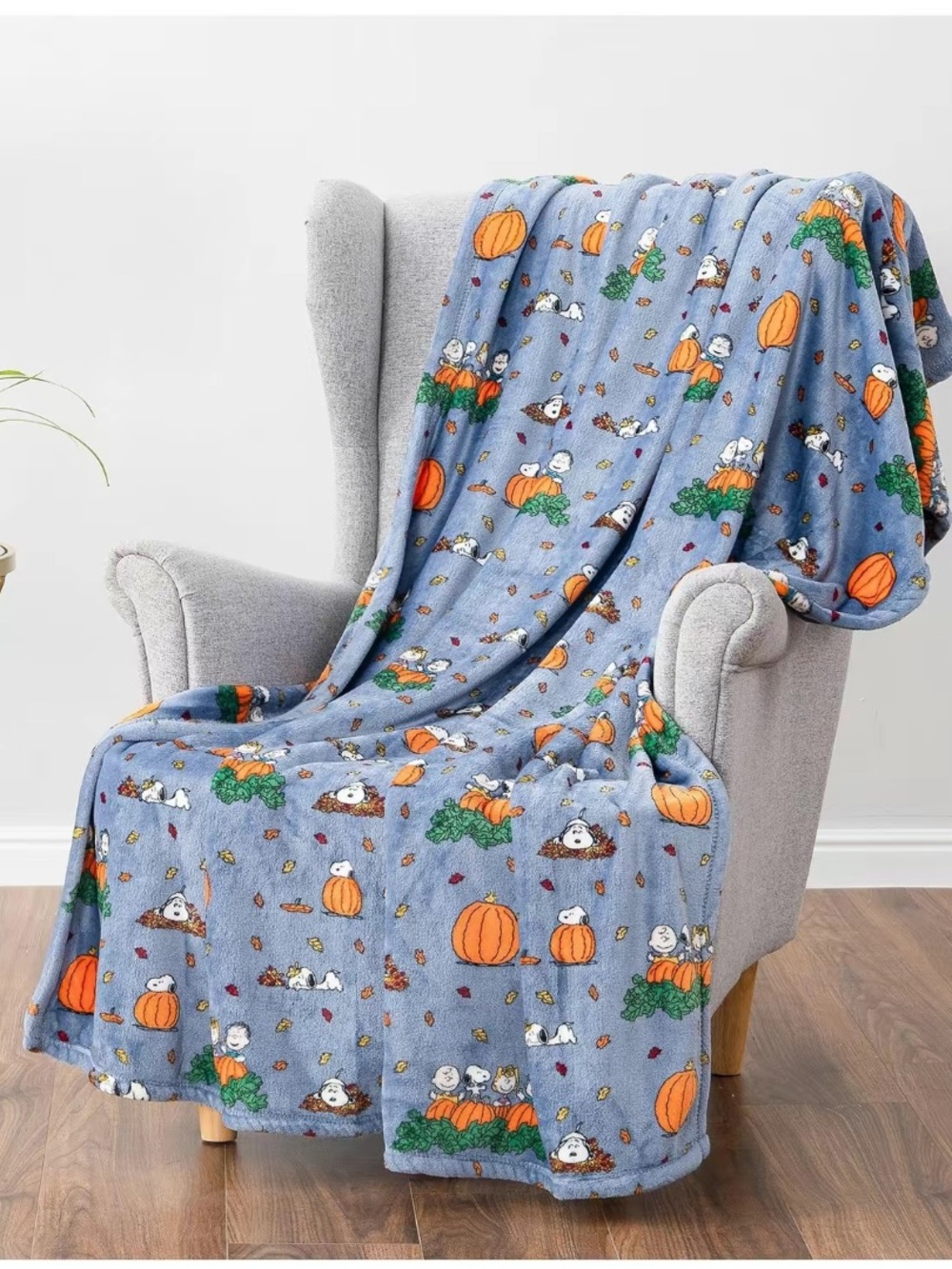 NWT-BERKSHIRE- Peanuts- Snoopy & Friends- Blue Fall VelvetSoft Blanket 55x70